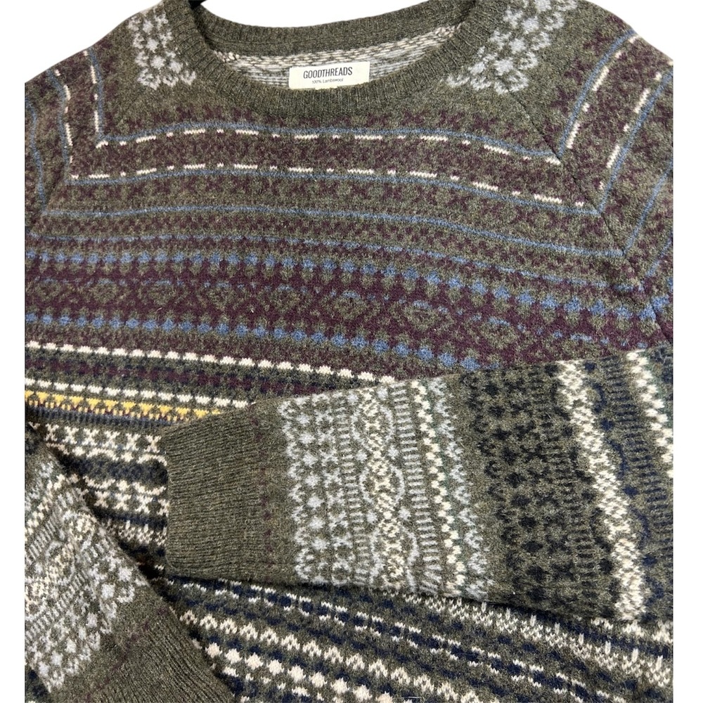 Good Threads Sweater Men's L Tall 100% Lambswool Crew Neck Fair‎ Isle Preppy